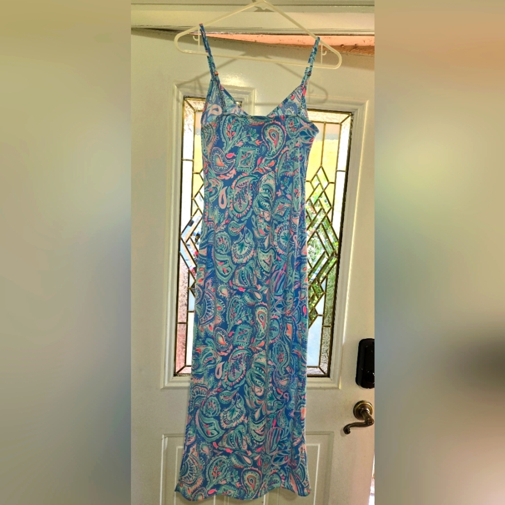 LILLY PULITZER MARETTA BIAS MIDI DRESS ZANZBAR BLUE FISH KISS XS - Picture 4 of 9